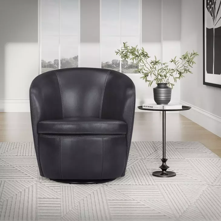 Sienna Vintage Onyx Leather Upholstered Swivel Club Chair