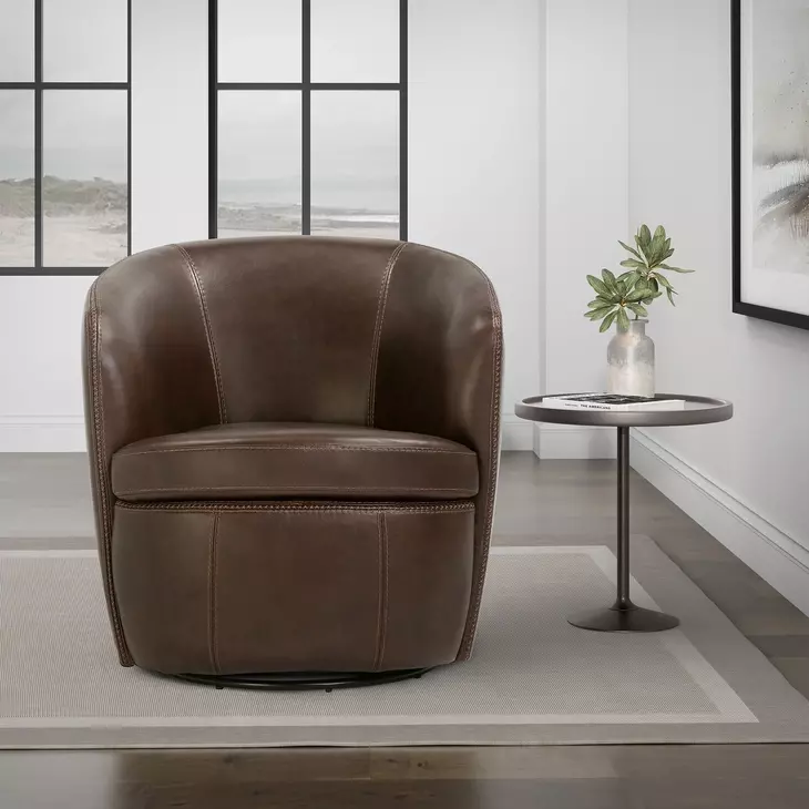 Barolo Vintage Brown Leather Swivel Club Chair