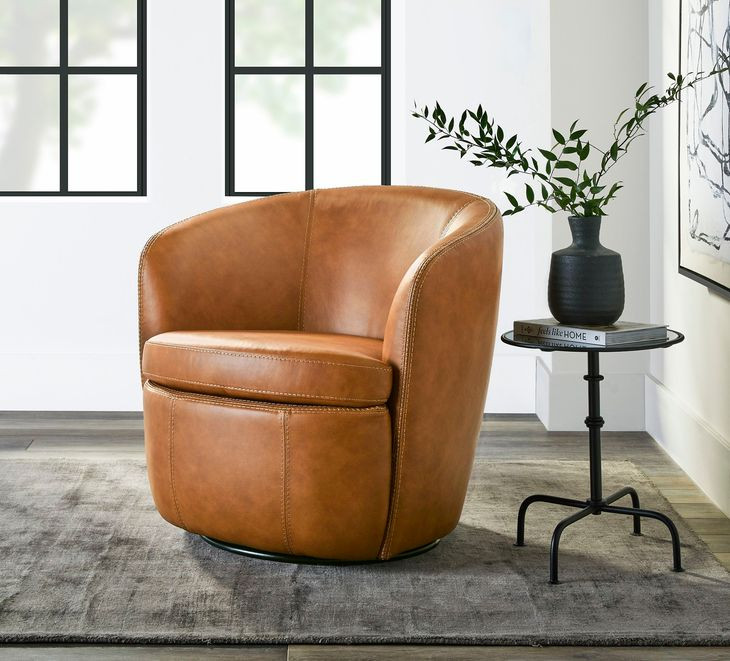 Barolo Vintage Caramel Leather Swivel Club Chair