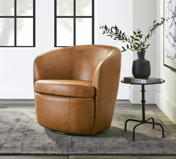 Barolo Vintage Caramel Leather Swivel Club Chair