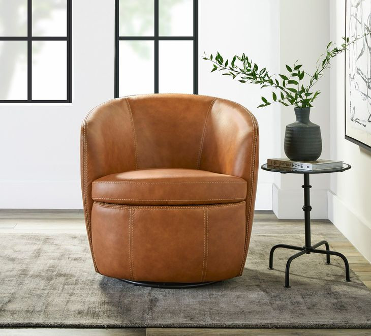Barolo Vintage Caramel Leather Swivel Club Chair