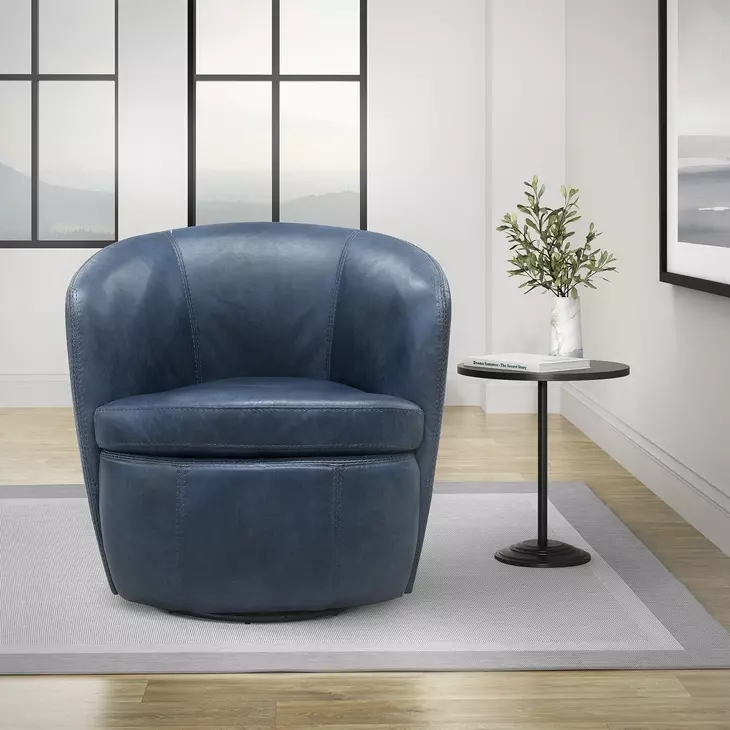 Barolo Vintage Navy Leather Swivel Club Chair