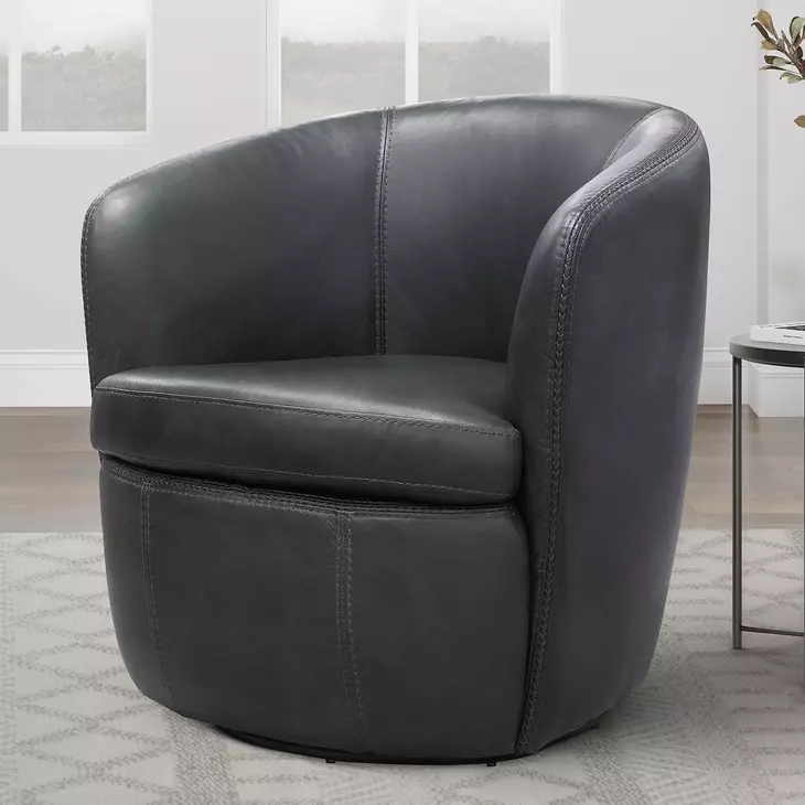 Barolo Vintage Slate Leather Swivel Club Chair