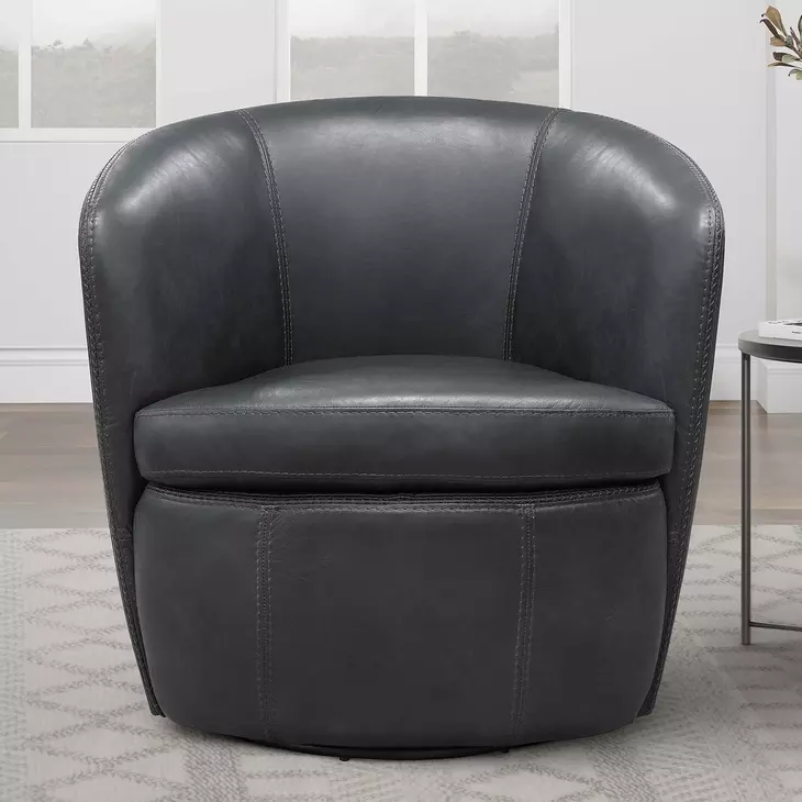 Barolo Vintage Slate Leather Swivel Club Chair
