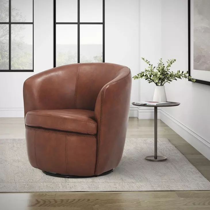 Barolo Vintage Whiskey Italian Leather Swivel Club Chair