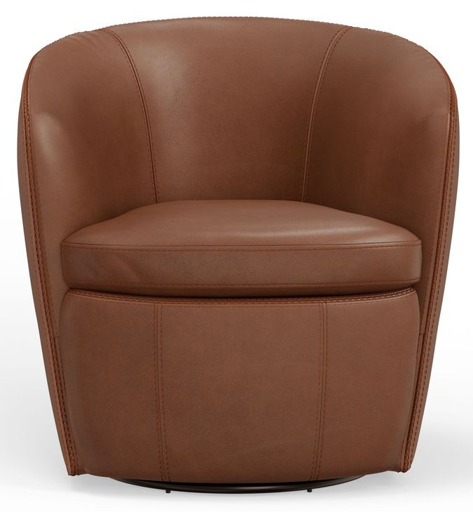Barolo Vintage Whiskey Italian Leather Swivel Club Chair