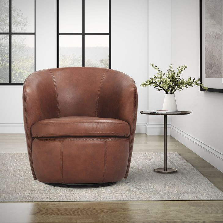 Barolo Vintage Whiskey Italian Leather Swivel Club Chair