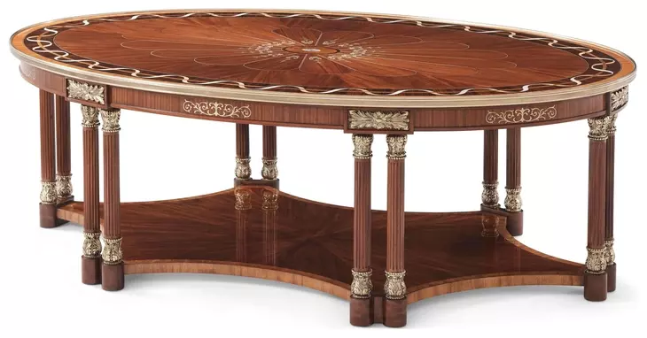 Stephen Church Light Etimoe and Gold Oval Paulette II Cocktail Table