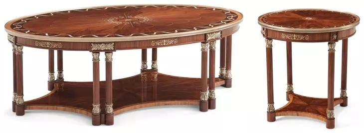 Stephen Church Light Etimoe and Gold Oval Paulette II Occasional Table Set