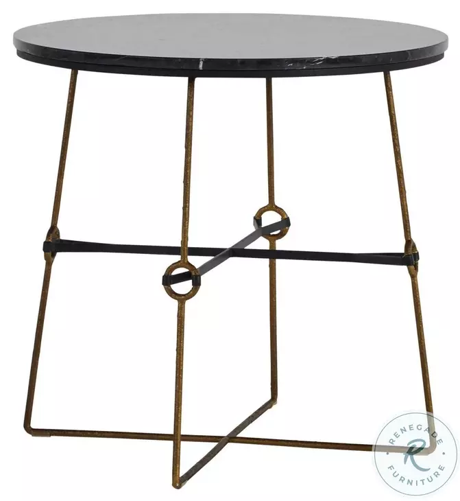 Stefan Black Marble And Textured Stain Brass Black Metal Side Table
