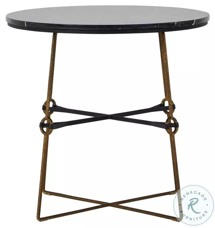 Stefan Black Marble And Textured Stain Brass Black Metal Side Table
