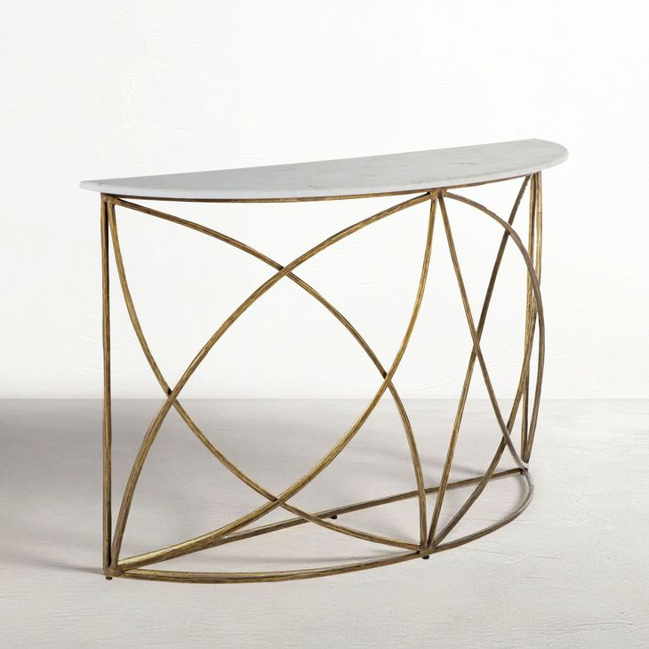 Wayland White Banswara Marble And Antique Aged Brass Console Table