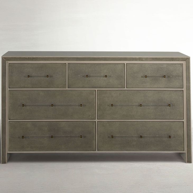 Alford Cerused White and Natural Shagreen 7 Drawer Dresser