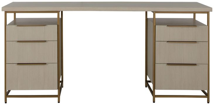 Rowen Sesame White and Brushed Brass 66" Executive Desk