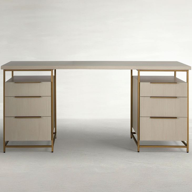 Rowen Sesame White and Brushed Brass 66" Executive Desk