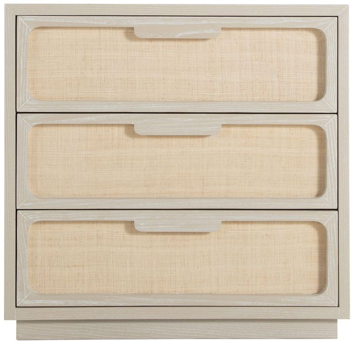 Serini Cerused White and Natural Seagrass 3 Drawer Nightstand