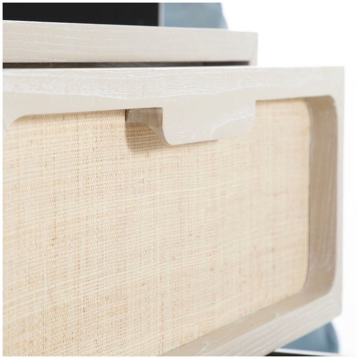 Serini Cerused White and Natural Seagrass 3 Drawer Nightstand