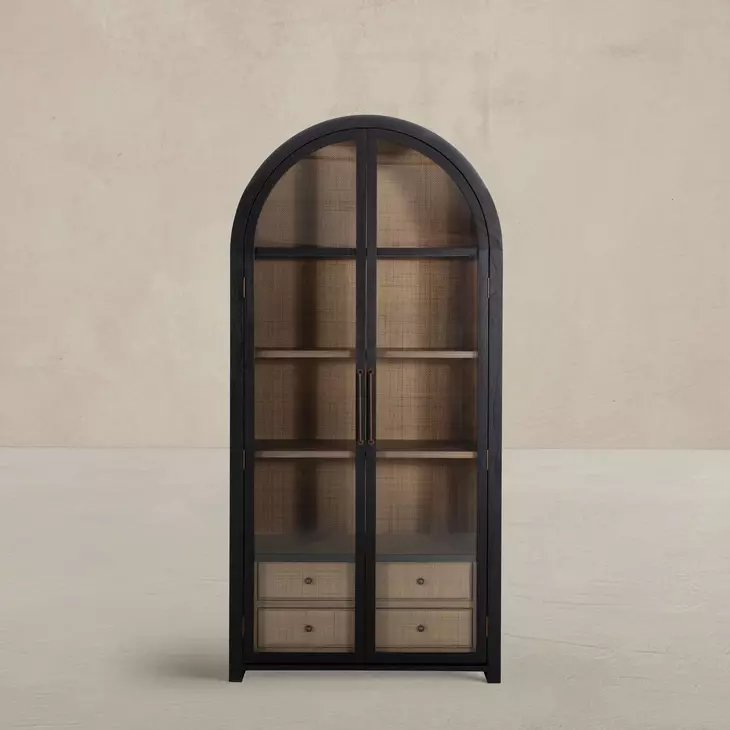 Elsa Brushed Black and Blonde Natural 2 Glass Door Display Cabinet