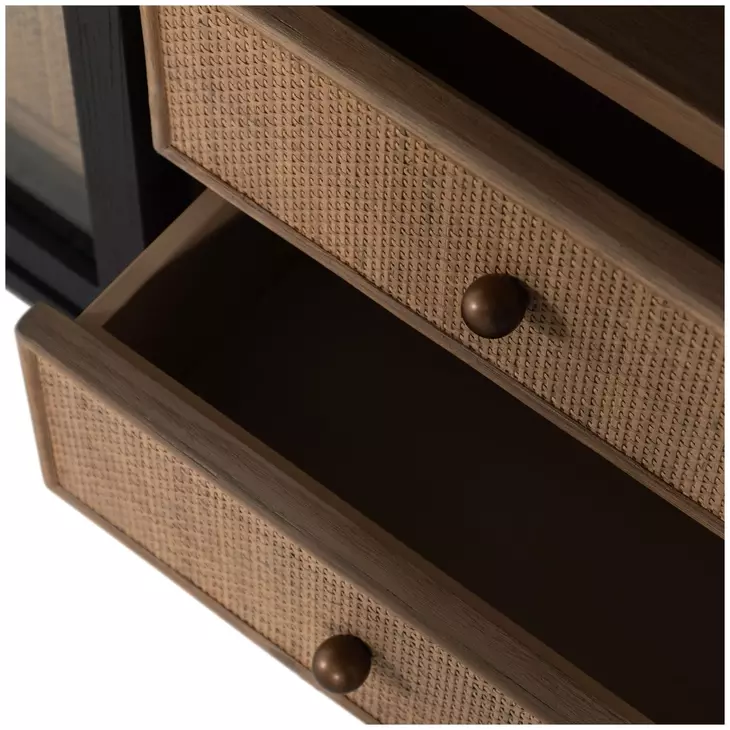 Elsa Brushed Black and Blonde Natural 2 Glass Door Display Cabinet