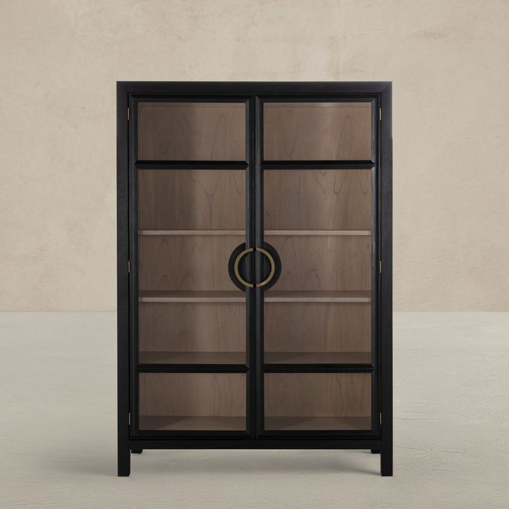Elias Natural Bay and Brushed Black 2 Glass Door Cabinet