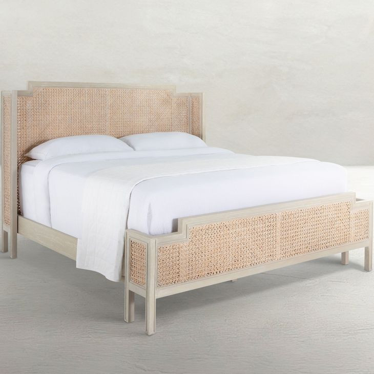 Camille Cerused White and Beige King Panel Bed