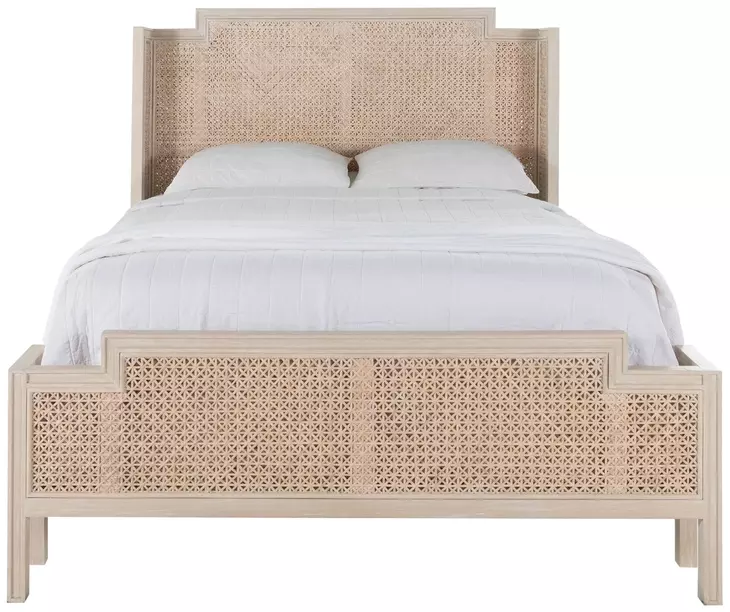 Camille Cerused White and Beige Queen Panel Bed