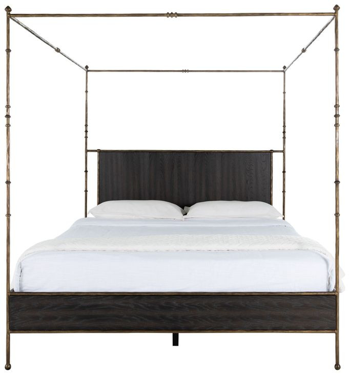 Reese Cerused Forest Black and Dark Antique Brass King Canopy Bed
