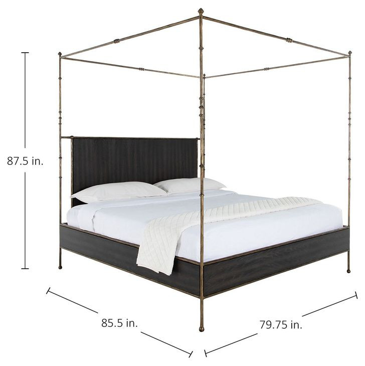 Reese Cerused Forest Black and Dark Antique Brass King Canopy Bed