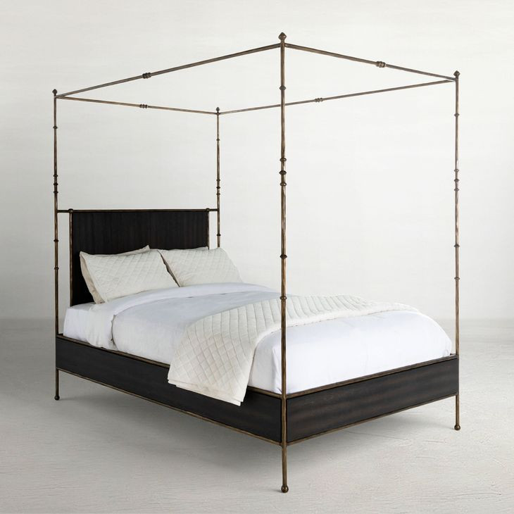 Reese Cerused Forest Black and Dark Antique Brass Queen Canopy Bed