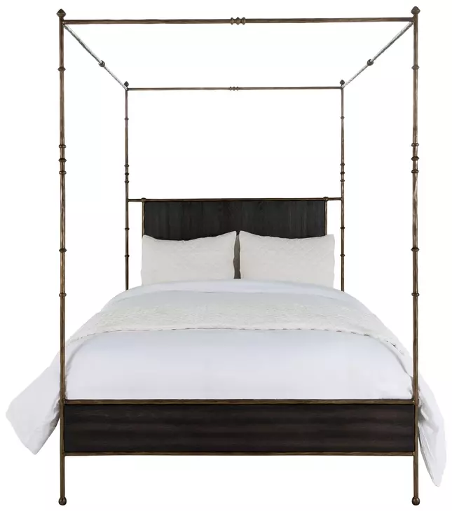 Reese Cerused Forest Black and Dark Antique Brass Canopy Bedroom Set