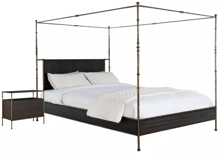 Reese Cerused Forest Black and Dark Antique Brass Canopy Bedroom Set