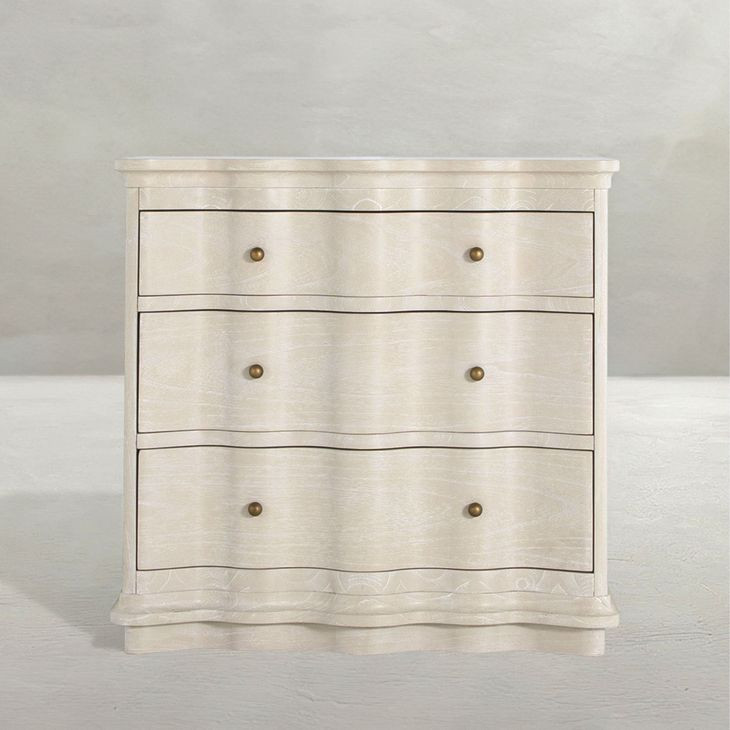 Meredith Textured Cerused White 3 Drawer Nightstand