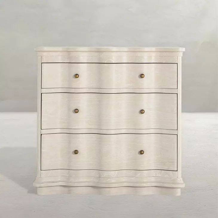 Meredith Textured Cerused White 3 Drawer Nightstand
