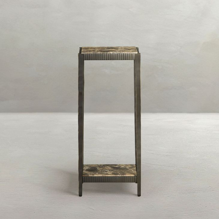 Ariana Forged Antique Bronze and Marron Imperial Marble Square Drink Table