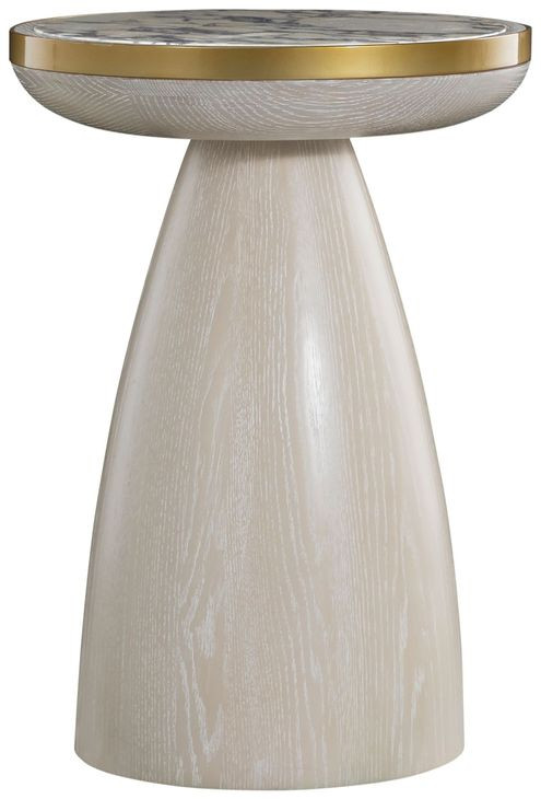 Cain Cerused Light Natural and Antique Brass Round Marble Top Side Table