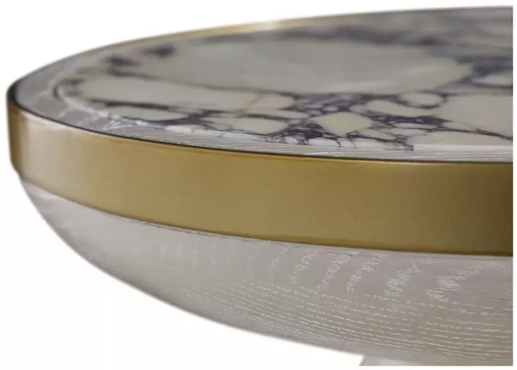 Cain Cerused Light Natural and Antique Brass Round Marble Top Side Table