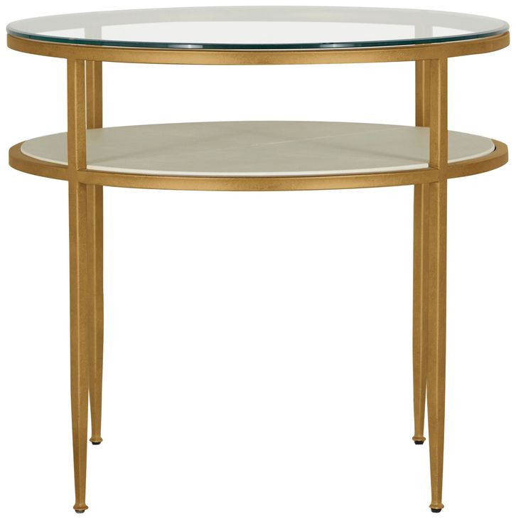 Constance Antique Brass Leaf and White Round Glass Top Side Table