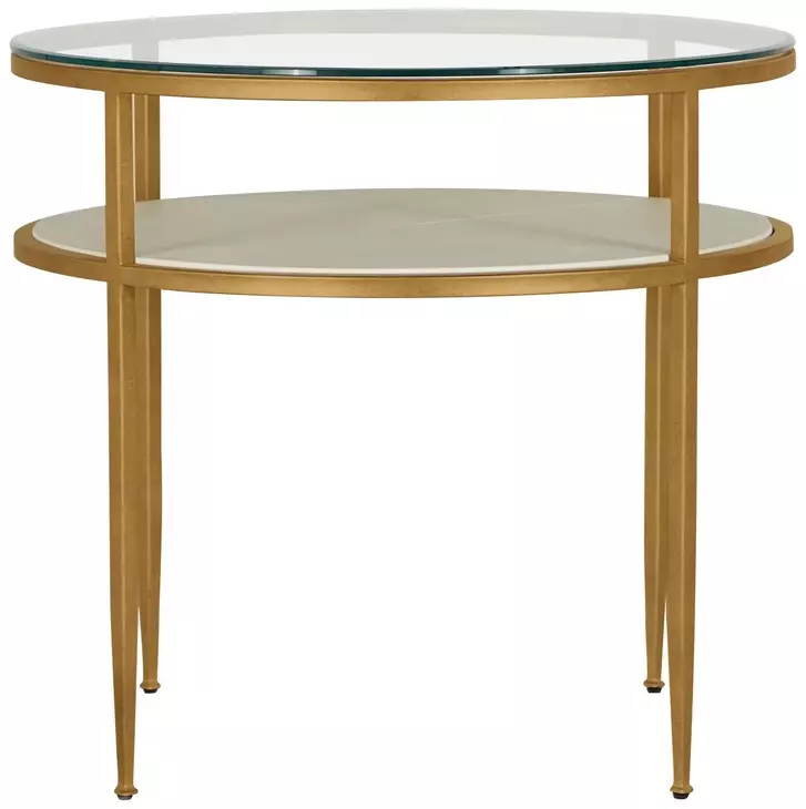 Constance Antique Brass Leaf and White Round Glass Top Side Table