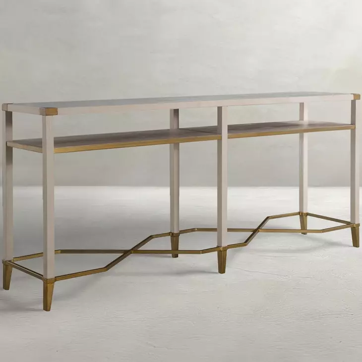 Sue Cerused White and Brushed Gold Rectangular Console Table