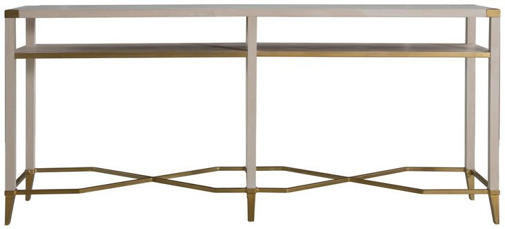 Sue Cerused White and Brushed Gold Rectangular Console Table
