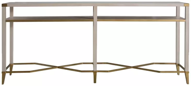 Sue Cerused White and Brushed Gold Rectangular Console Table