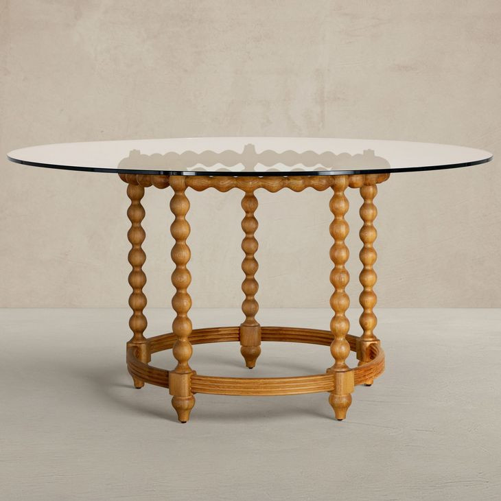 Gwen Satin Oak 56" Round Glass Top Dining Table