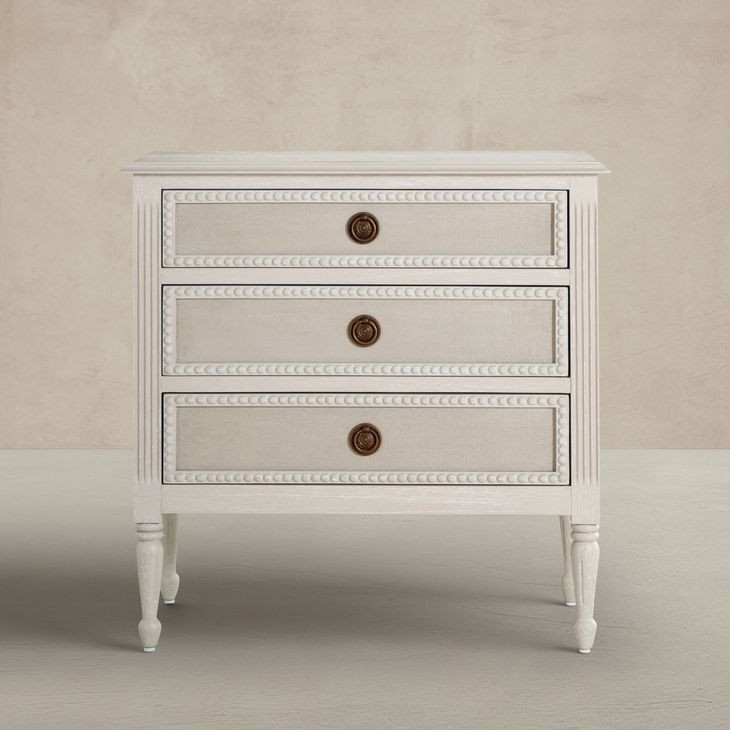 Caroline Cerused White 3 Drawer Nightstand