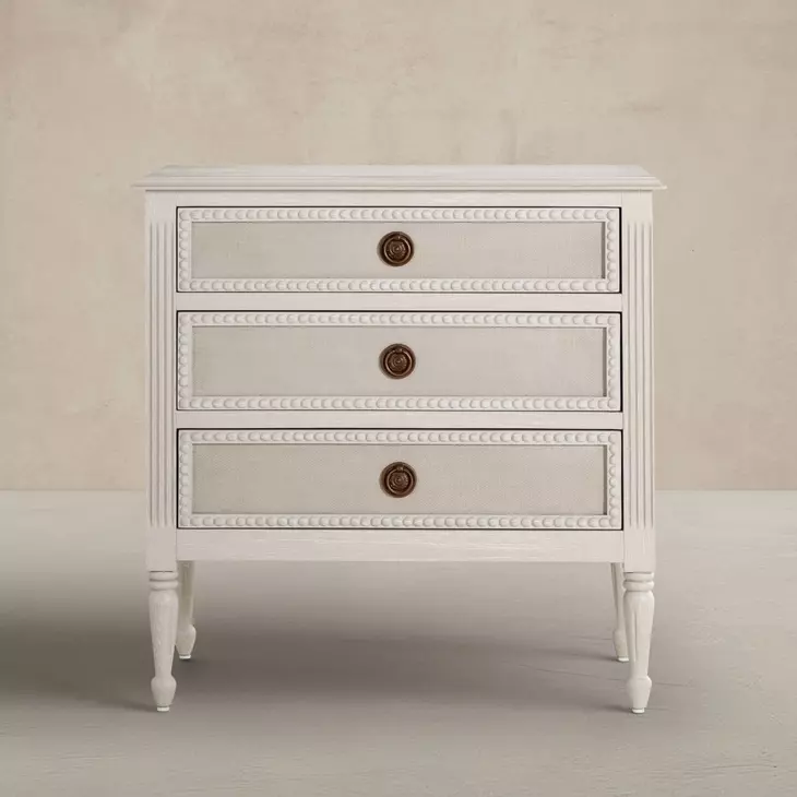 Caroline Cerused White 3 Drawer Nightstand