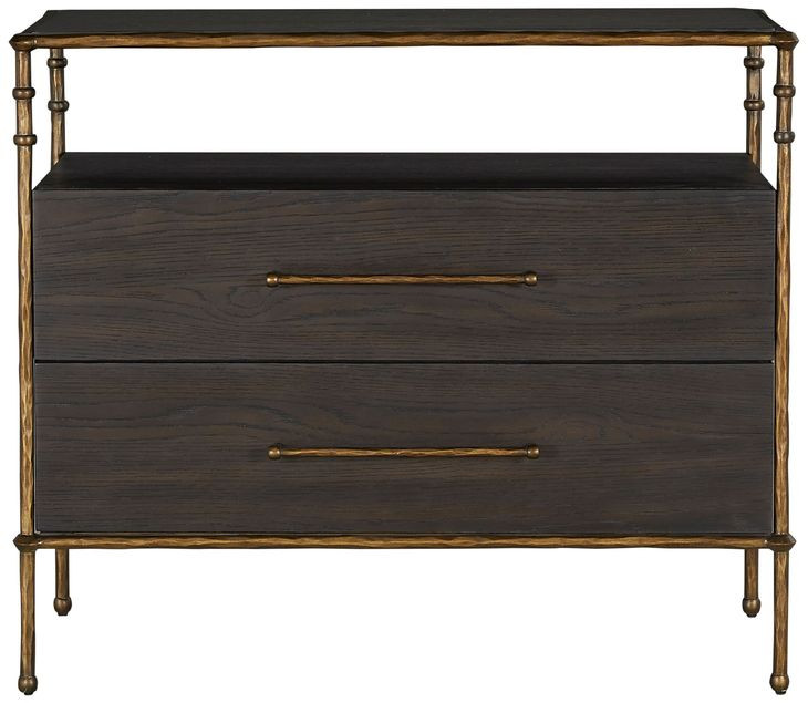 Reese Cerused Forest Black and Dark Antique Brass 2 Drawer Nightstand