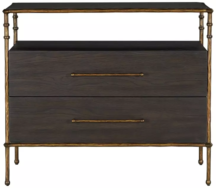 Reese Cerused Forest Black and Dark Antique Brass 2 Drawer Nightstand