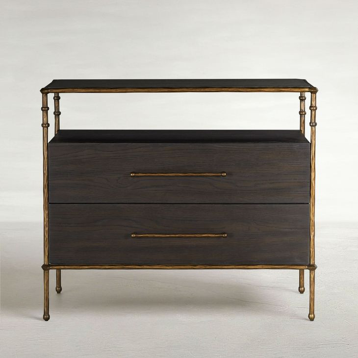Reese Cerused Forest Black and Dark Antique Brass 2 Drawer Nightstand
