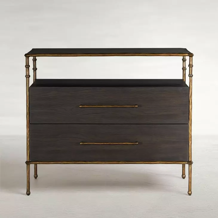 Reese Cerused Forest Black and Dark Antique Brass 2 Drawer Nightstand