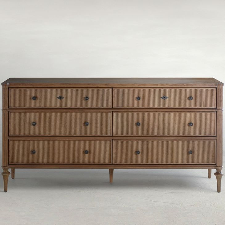 Andrea Satin Oak 6 Drawer Dresser