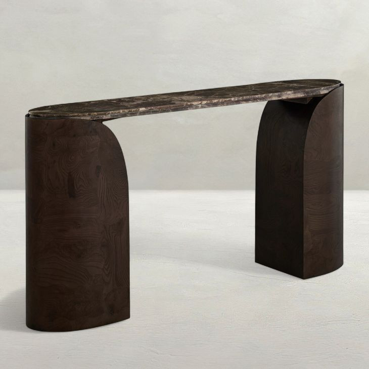 Summit Dusk and Dark Emperador Oval Marble Top Console Table